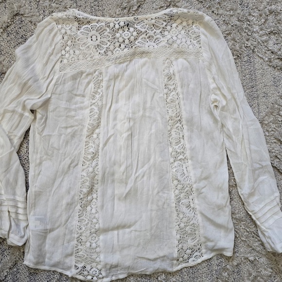 American Eagle sz L White Long Sleeve Lace Blouse Button Up‎ Bohemian Casual Top - Picture 4 of 11